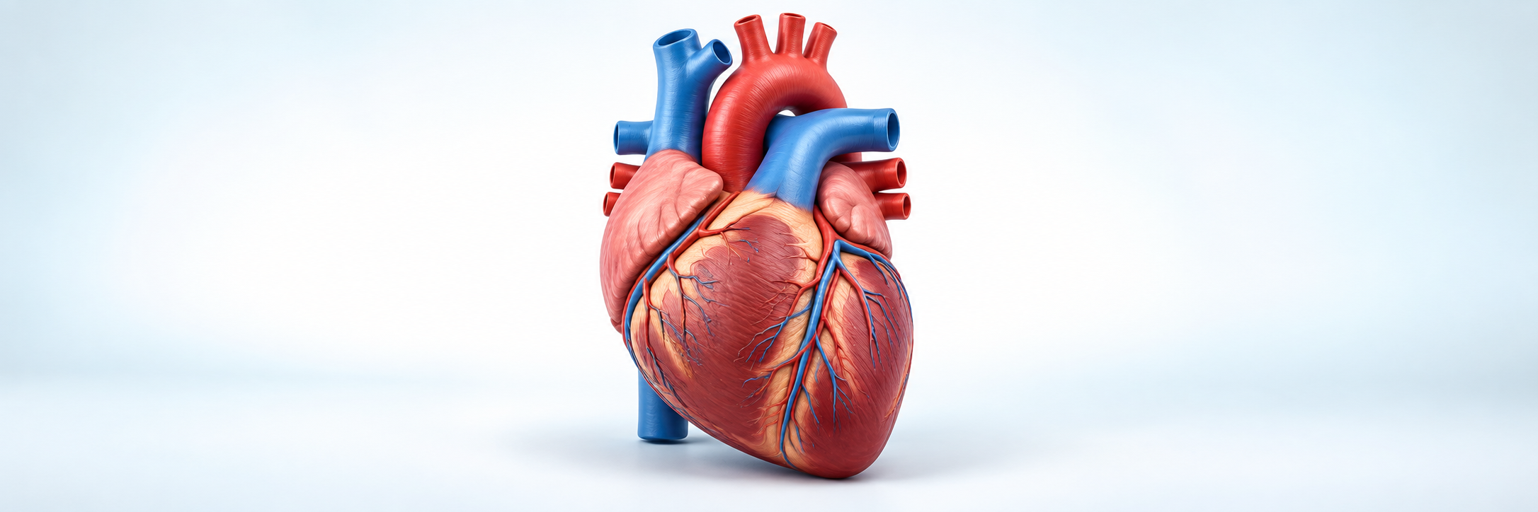 Illustrative anatomical heart model with visible coronary vessels